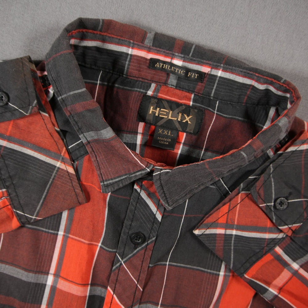 Helix Western Athletic Fit Plaid Utility Men Button Down Shirt XXL Red